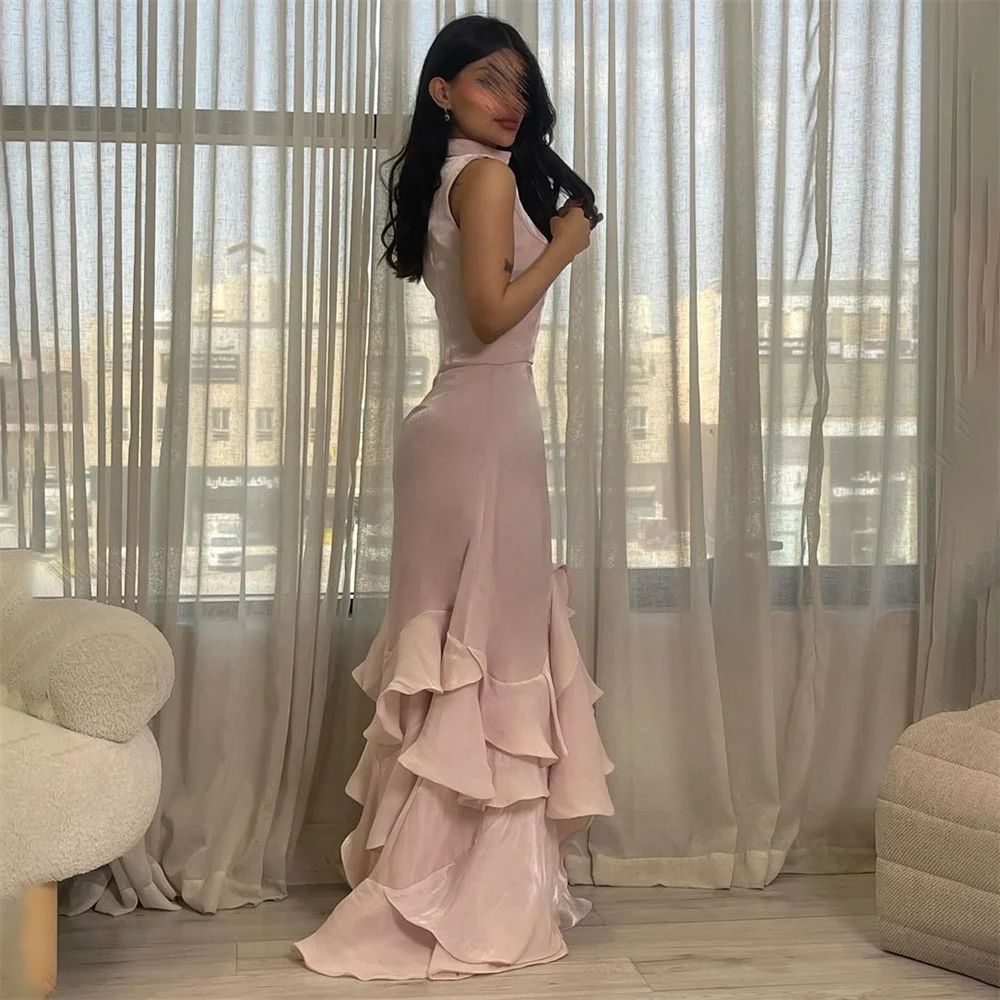 ROYET Simple High Neck Pleat Elegant Formal Evening Dress Sleeveless Ankle Length Sweep Train Formal Prom Gown Customized 2025