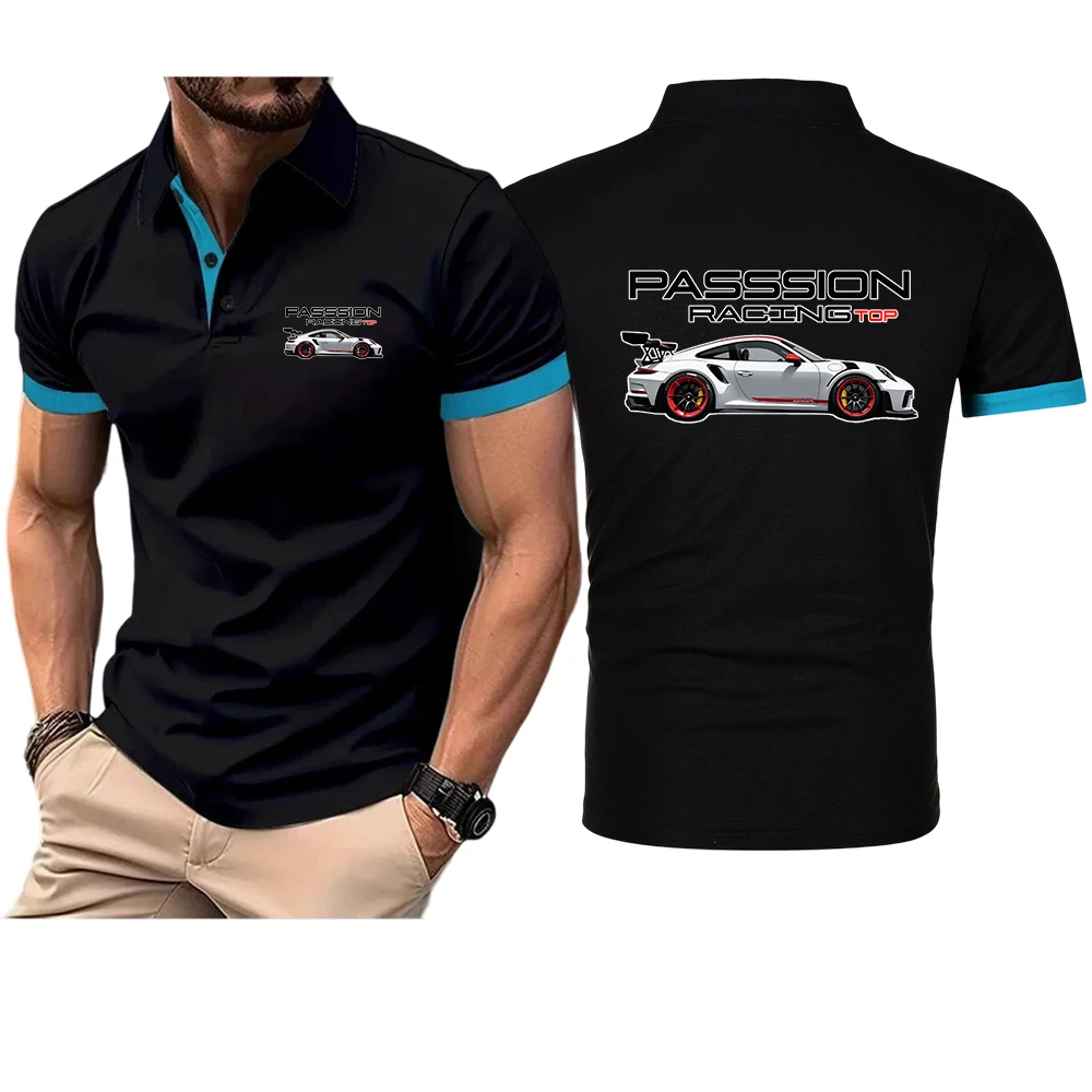 Top-level Racing Element Pattern 2026 Summer Man's Loose Graphic Logo Print High Quality Premium Lapel Collar Polo T Shirt