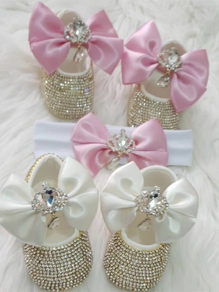 

Dollbling Christening Headband Crystal Baby Shoes Baptism Boutique Monogram Infant Name Personlized Newborn Gift Keepsake