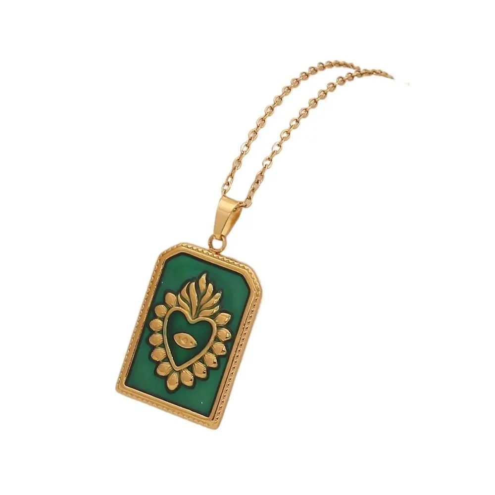 جديد خمر البوهيمي قلادة الفولاذ المقاوم للصدأ لباس غير رسمي بطاقة التارو قلادة الأزياء اليدوية المينا القلب قلادة