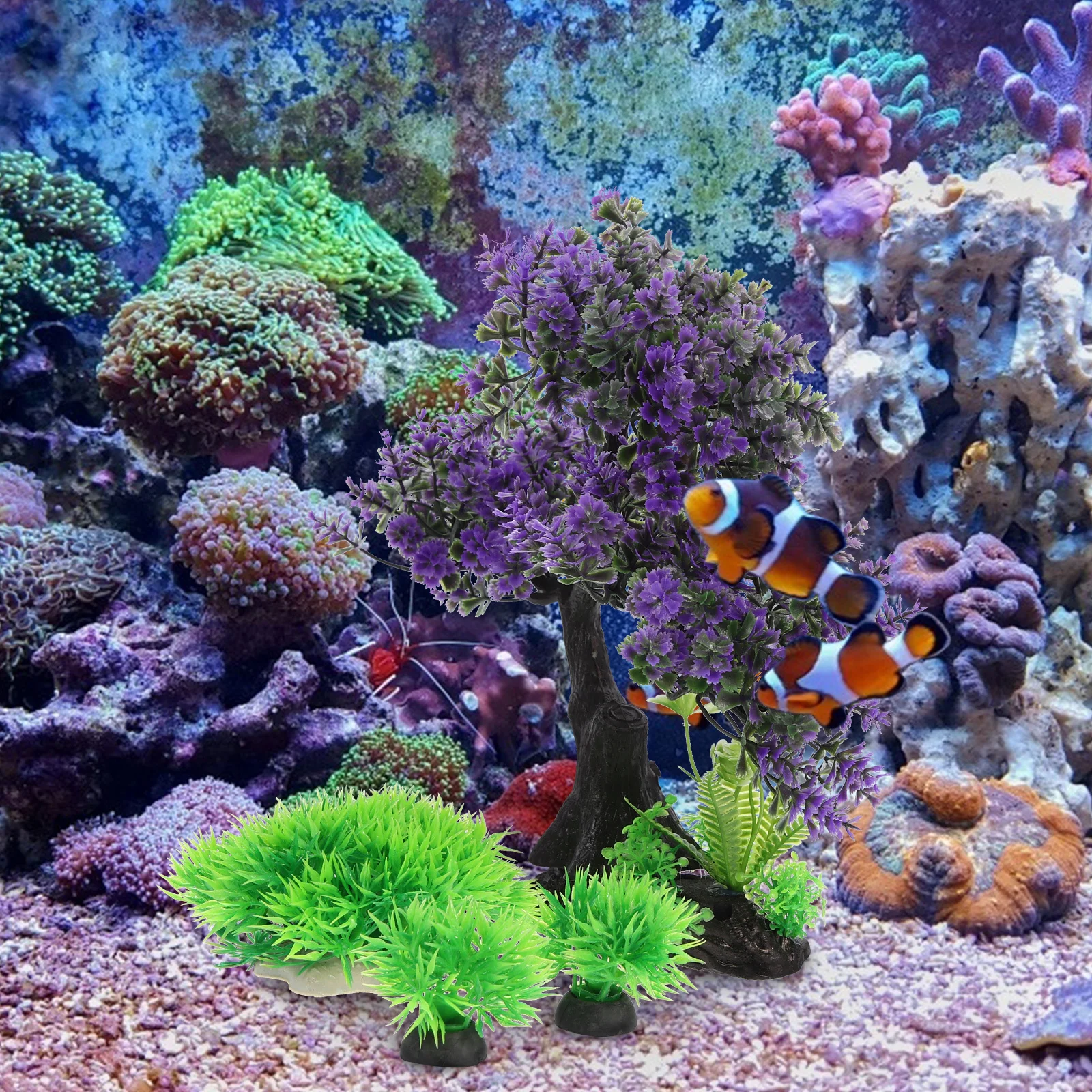 

Kisangel Aquarium Fake Plants Set Artificial Realistic Decor for Fish Tank Water Garden Tree Ornament