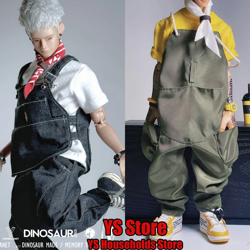 SuperDinosaur 1/6 Scale Neighbor Boy Denim Vest Long Jeans Fishing Jumpsuit Warm Color Strap Pants For 12“ Action Figure Body”