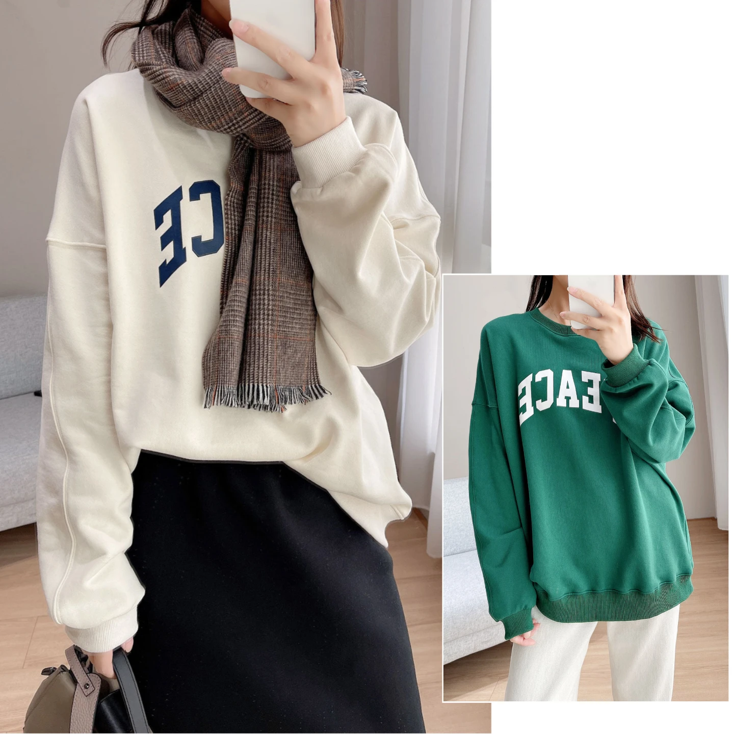 

Ladies Pure Cotton Fce Sweatirt Loose oulder Sve Street Sle Spring New Arrival Online Store Women's Faion