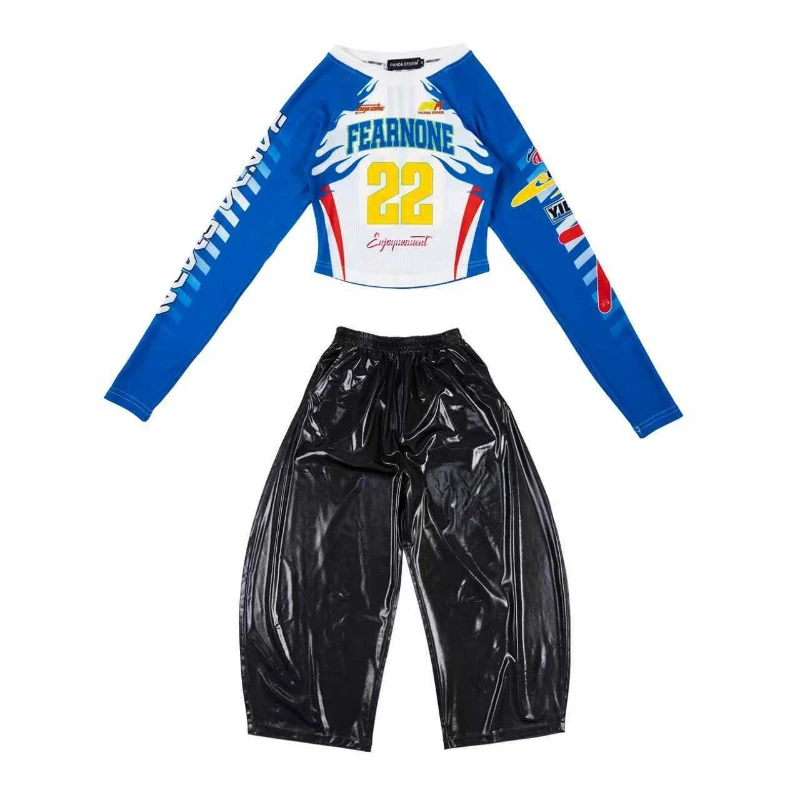 Meisjes Hip Hop Street Dance Kostuum Lange Mouw Top Baggy Broek Street Dance Kleding Cool Jazz Drum Show Stage Performance Wear
