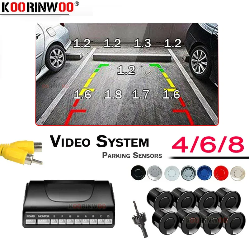 Koorinwoo Zichtbare Video Parkeersensoren 8/6/4 Sondes Achtergrondverlichting Voor Met Achter Alarm Parktronic Voor DVD Andriod Mediasysteem