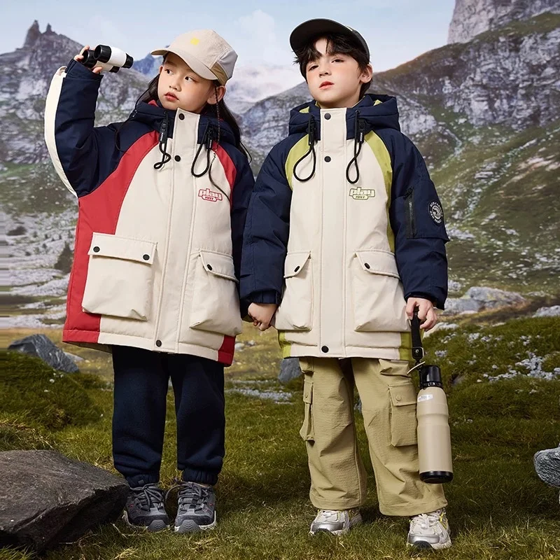 

RAISE -20 Degree Down Jacket For Children Boy Waterproof Contrast Big Pockets Teen Boys Snowwear Jacket 5-12Y Kids Hooded Parkas