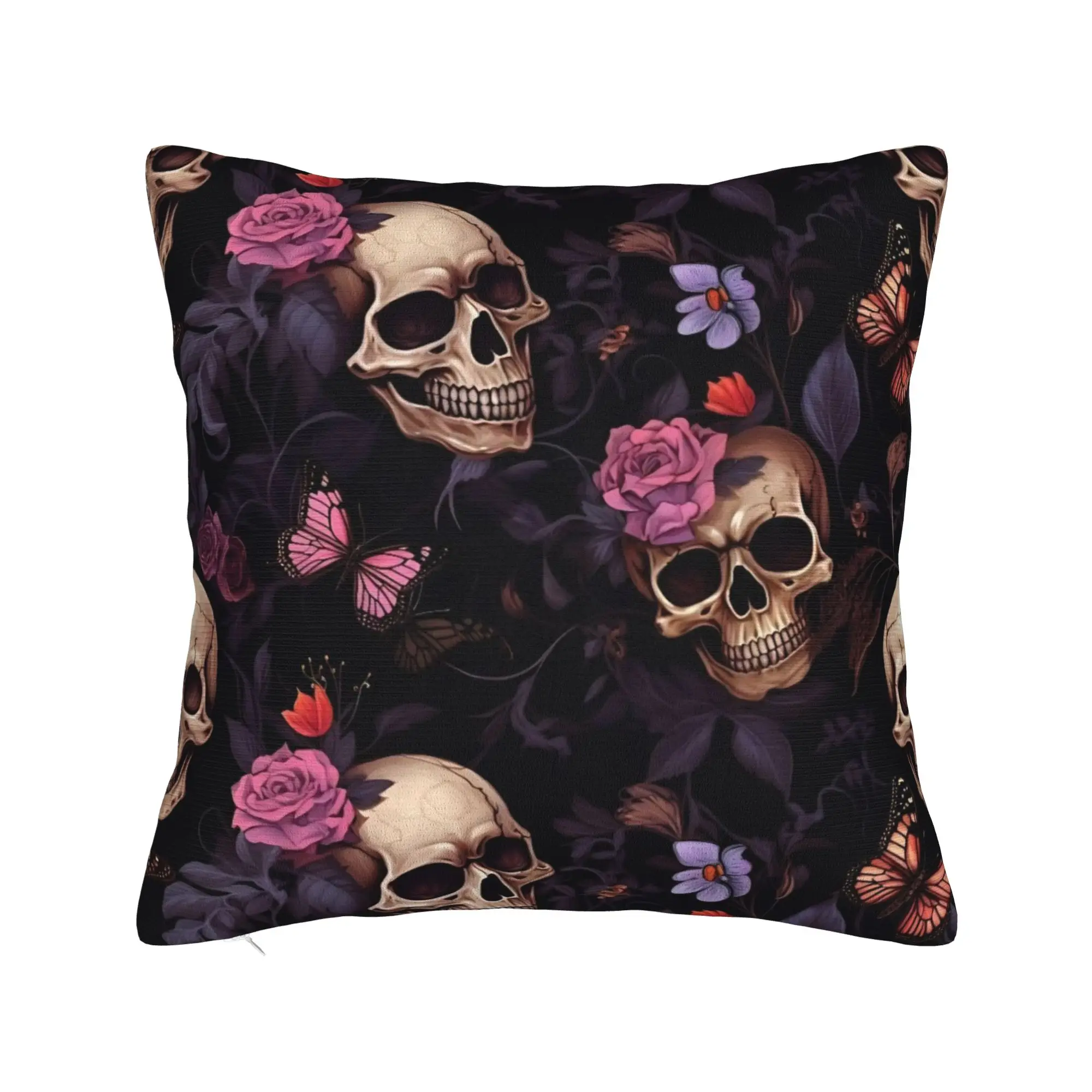 Decorative Pillow Cover Halloween Skulls And Flowers Gothic Goth Stuff Home  Throw Pillow Case Cover Square Multiple Sizes