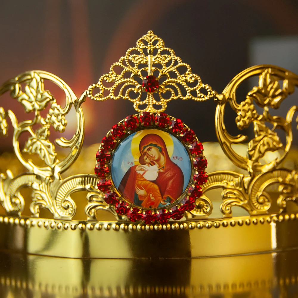 HTISOK 1 Set Ostorthodoxe Krone, größenverstellbare orthodoxe Hochzeitskrone im byzantinischen Stil, vergoldete orthodoxe Krone – Detail 8