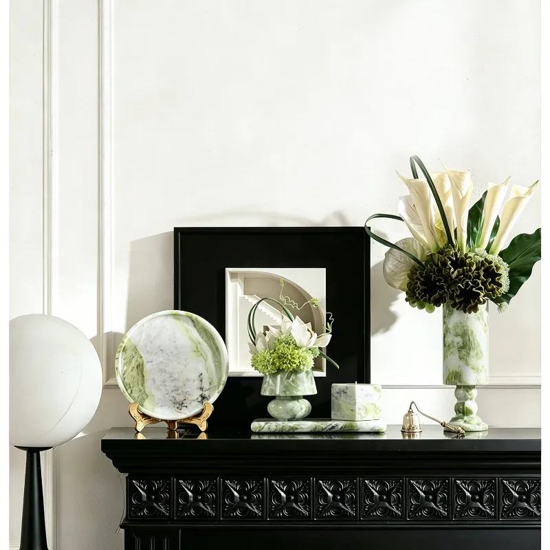 Elegant Irish Green Marble Pedestal Vase, Minimalist Floral Holder for Showroom, Villa, Living Room and Bedroom Interior Decor