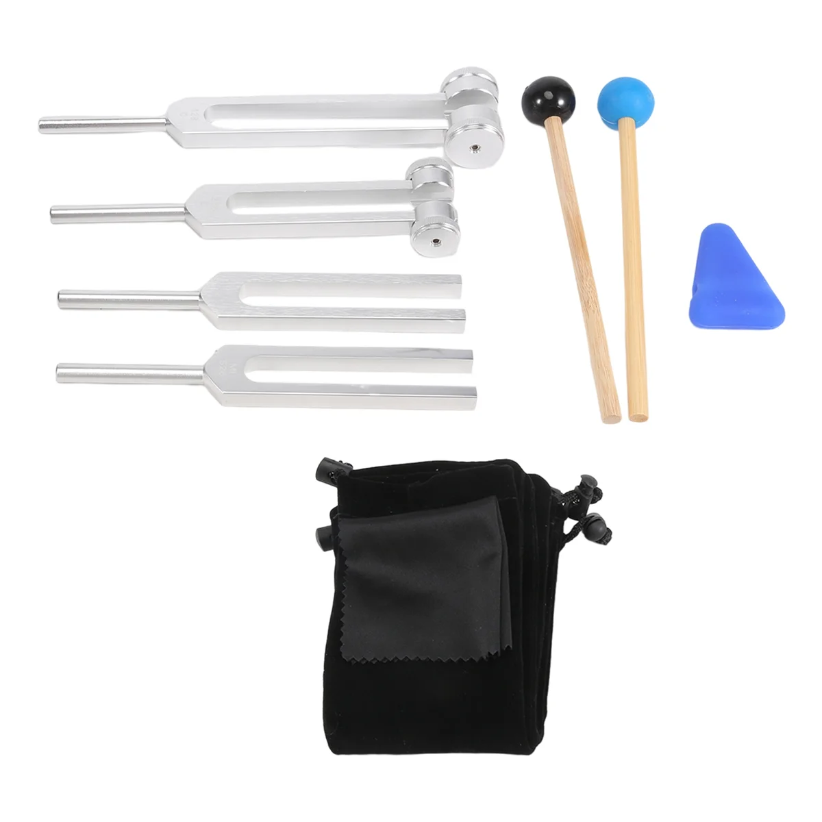 B50C 4 Pack Tuning Fork Set(128 Hz,256 Hz,512 Hz,528 Hz)with Tuning Fork Hammer for Sound Sound Vibration Tools