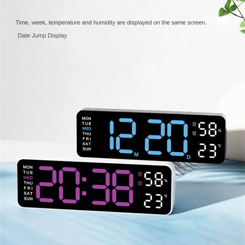 Digital LED Alarm Clock with Calendar,Temperature and Humidity. Acrylic or Mirror Surface Selectable. Desk Clock or Wall Hanging