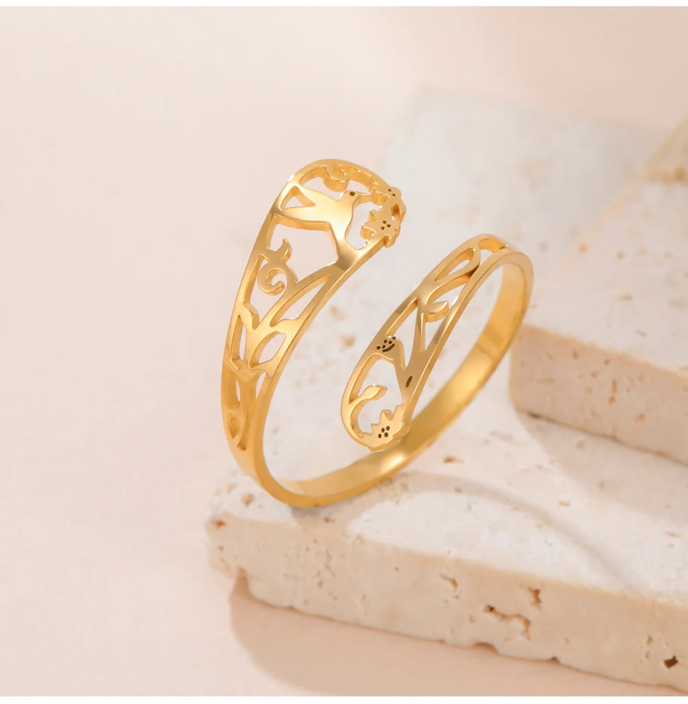 COOLTIME Blumen- und Vogel-Damenring, Edelstahl, verstellbar, modischer Blumen-Fingerring, Schmuck, Geburtstagsgeschenk – Detail 10