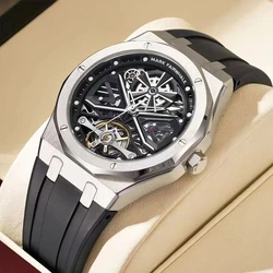 Mark Fairwhal 6400 Mens Automatic Watch Mechanical Movement Skeleton Tonneau Waterproof Wristwatch Luxury Clock Mechanical Watch