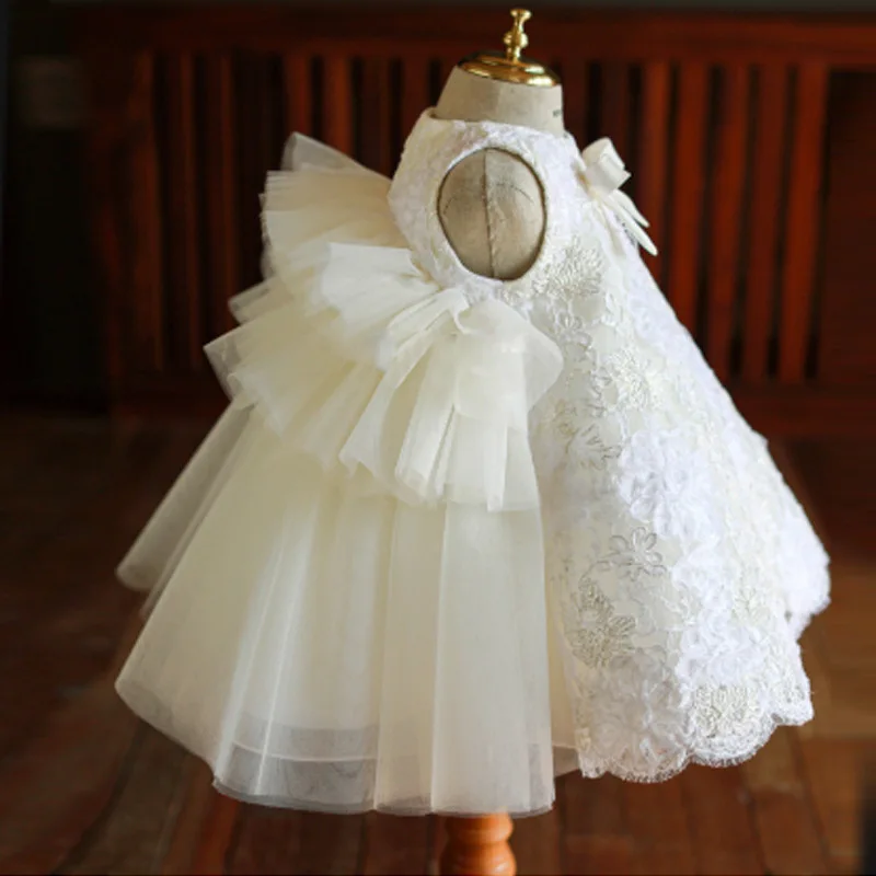 Elegant Flower Girl Wedding Dress For Baby Girls Infant Lace Patchwork A-line White Ball Gowns Children Pageant Formal Dresses