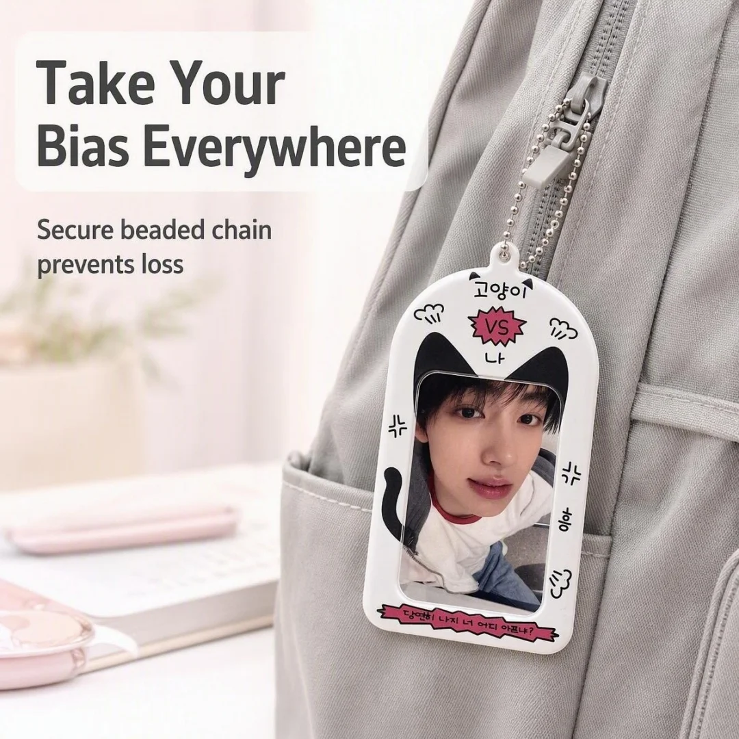 Kawaii Cat PVC Card Holder 3 Inch Photo Card Sleeve Idol Photocard Protector Pendant Keyring School Bus Card Case view 3