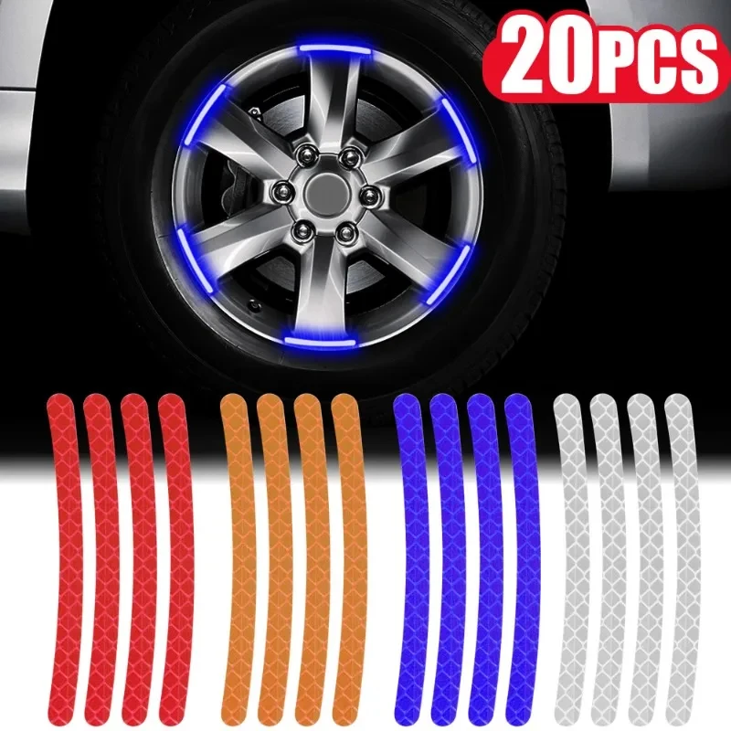 20/40/80pcs Car Wheel Tire Hub Reflective Strips Car Motor Tyre High Reflective Night Warning Safety Driving Reflector Sticker