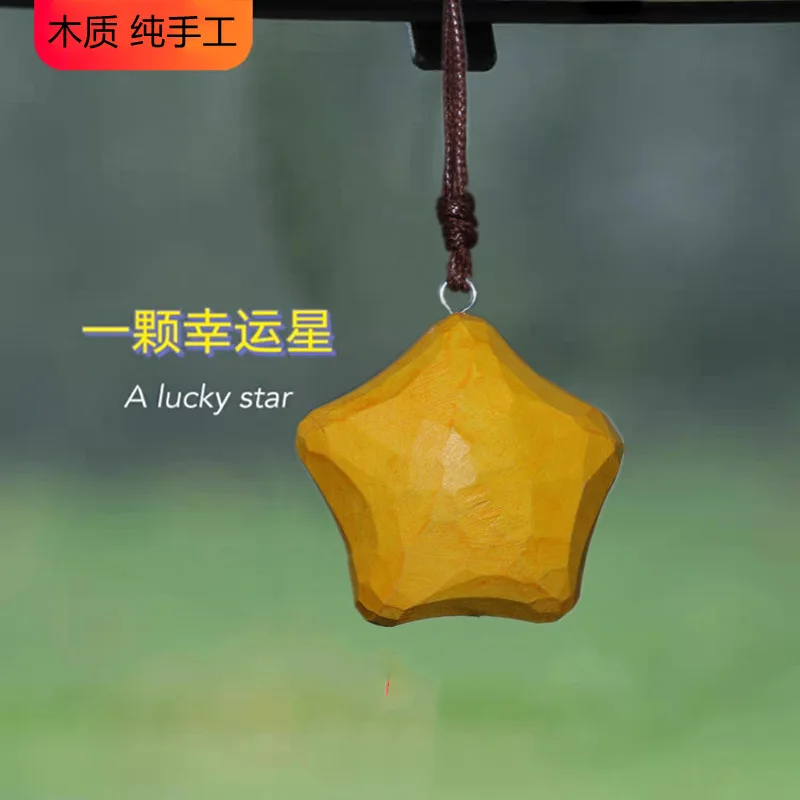 

Adorable Handcarved Wooden Lucky Star Car Charm Cute Rearview Mirror Ornament with Constant Good Luck, Perfect New Car Gift