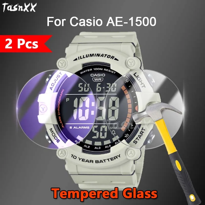 2Pcs For Casio AE-1500WH SmartWatch 2.5D Ultra Slim HD Clear / Anti Purple Light 9H Tough Tempered Glass Screen Protector Film