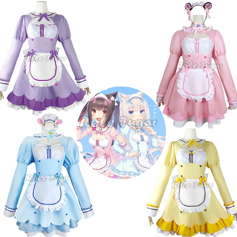 

Anime Game Nekopara Chocolate Vanilla Coconut Azuki Cosplay Costume Lolita Maid Dress Sets Women Girls Halloween Party Outfits