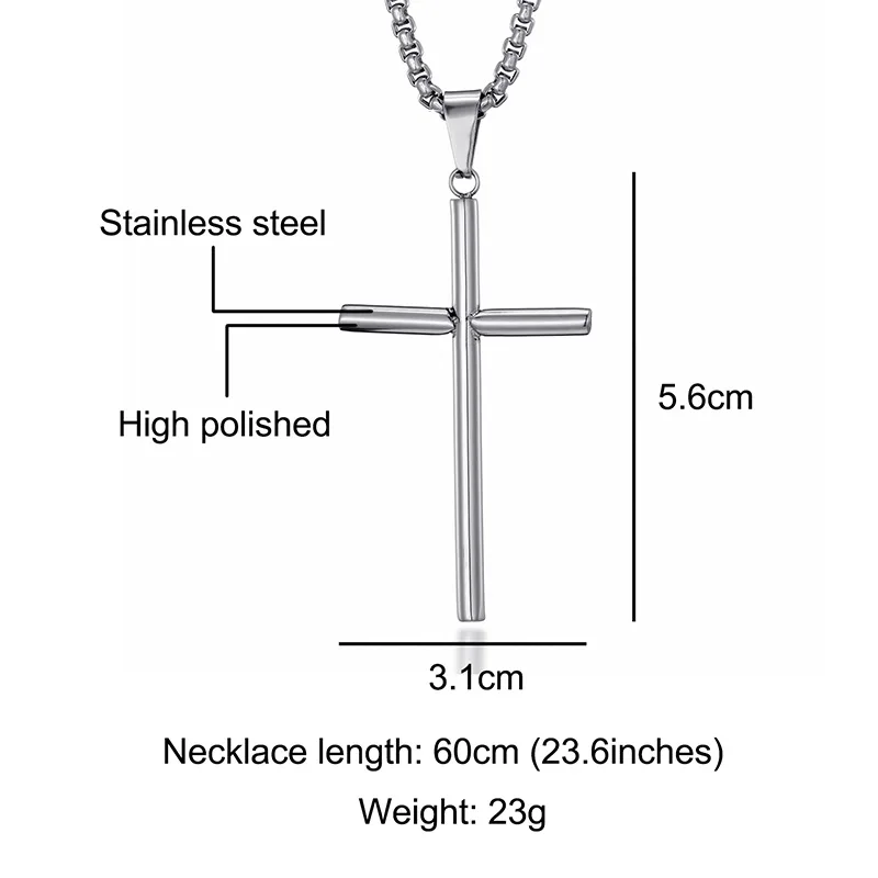 Solid Stainless Steel Stick Cross Pendants Necklace For Men Jewelry Drop Shipping