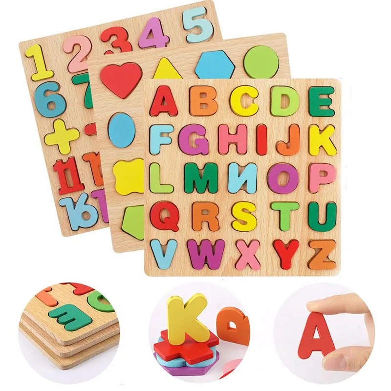 Holzpuzzles für Kinder, Alphabet-Form, Zahlenpuzzle, Brett, passendes Spiel, pädagogisches Montessori-Spielzeug für Kinder, Babys, 2, 3, 4 Jahre