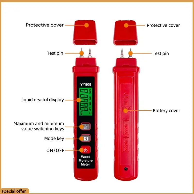A68Z GN602 เครื่องวัดความชื้นไม้ 0- 58% เครื่องวัดความชื้นไม้ Max/Mini Value Building Material