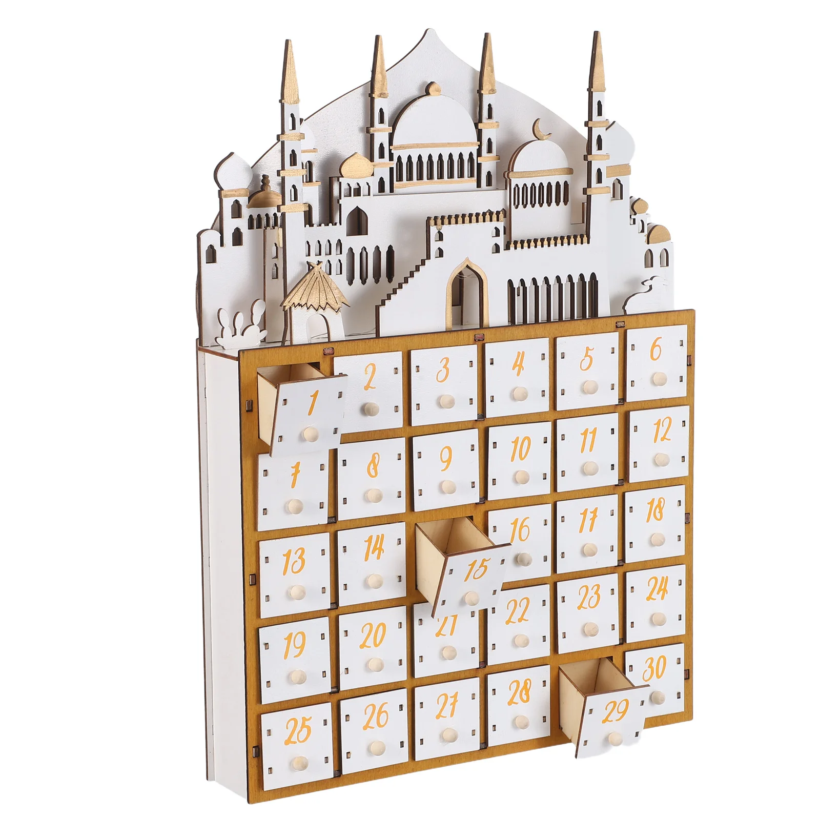 

Ramadan Advent Calendar Wooden Countdown Advent Calendar With LED Light And Gifts Drawers Organizer For Ramadan Festivities