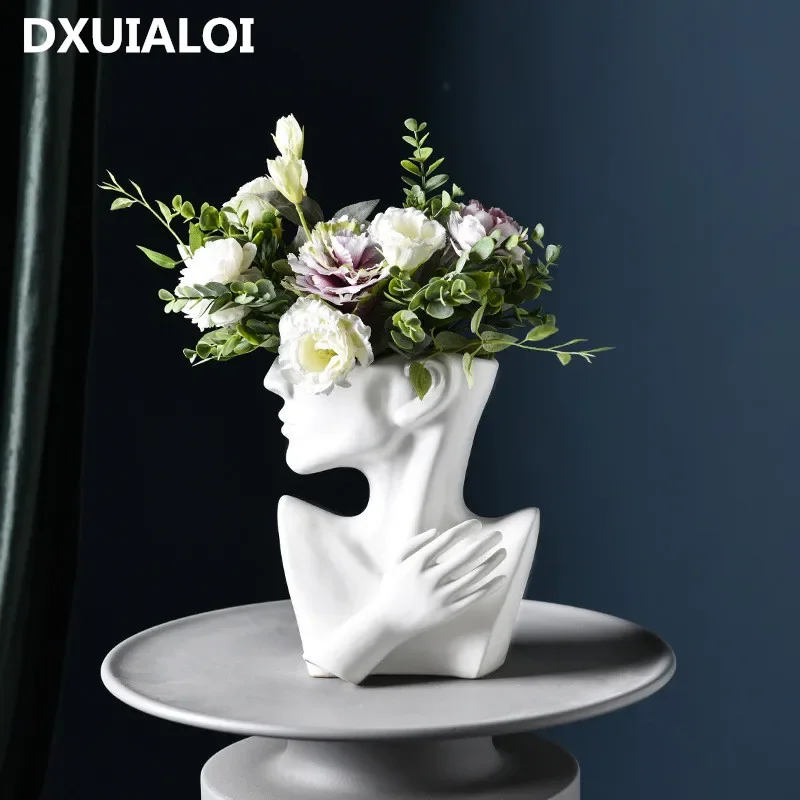 

Creative European-style human head flower pot simple portrait decor succulent Nordic face flower pot outdoor home decor vase