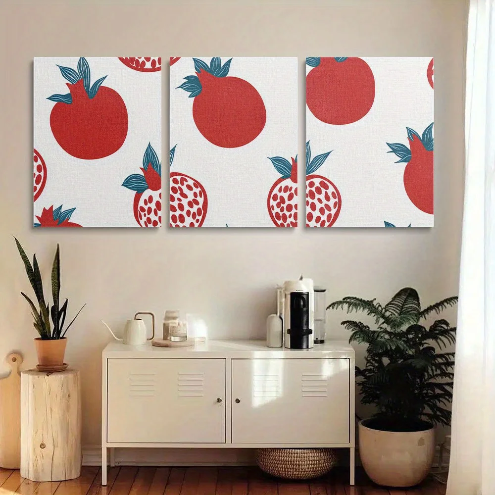 3pcs Set of Vivid Jujube Canvas Art Prints - High Quality, Seamless Pattern, Modern Living Room and Bathroom Wall Decor - Sty