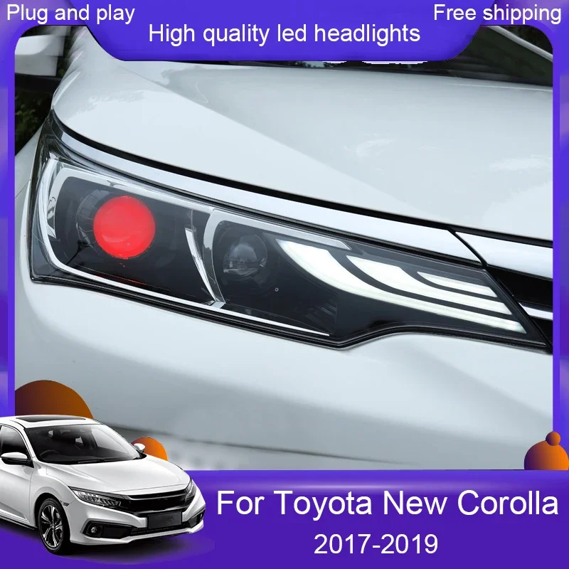 Car Styling for 17-19 Toyota New Corolla Headlight Altis Led Headlight DRL Lens Double Beam H7 HID Xenon bi xenon lens Car Light