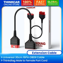 THINKCAR THINKDIAG Cable de extensión Universal OBD2 de 16 pines para todos los coches, conector extendido de diagnóstico de coche de 30cm de longitud para BT200/PRO