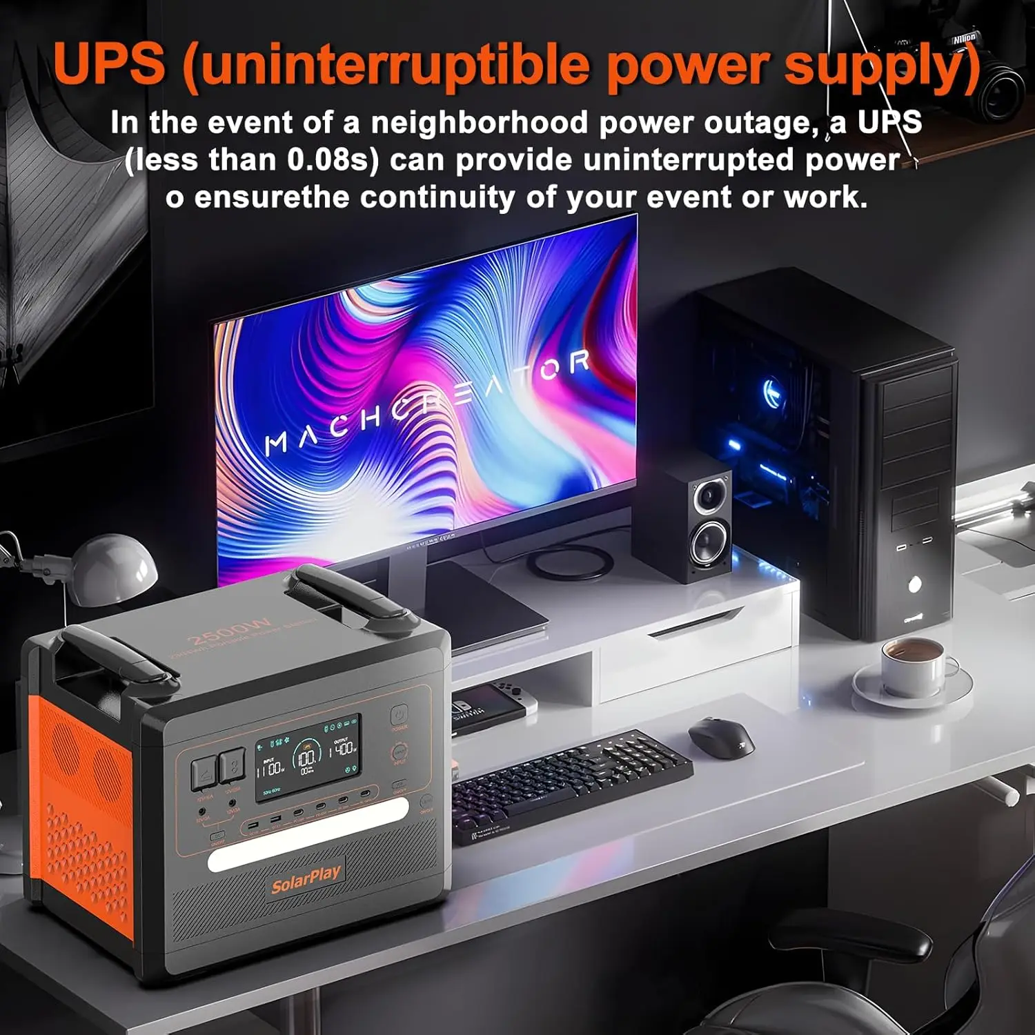 SolarPlay Portable Power Station 2500W (Peak 4800W), 2304Wh LiFePO4 Battery Solar Generator, 1.5Hrs Fast Charging,, Customized