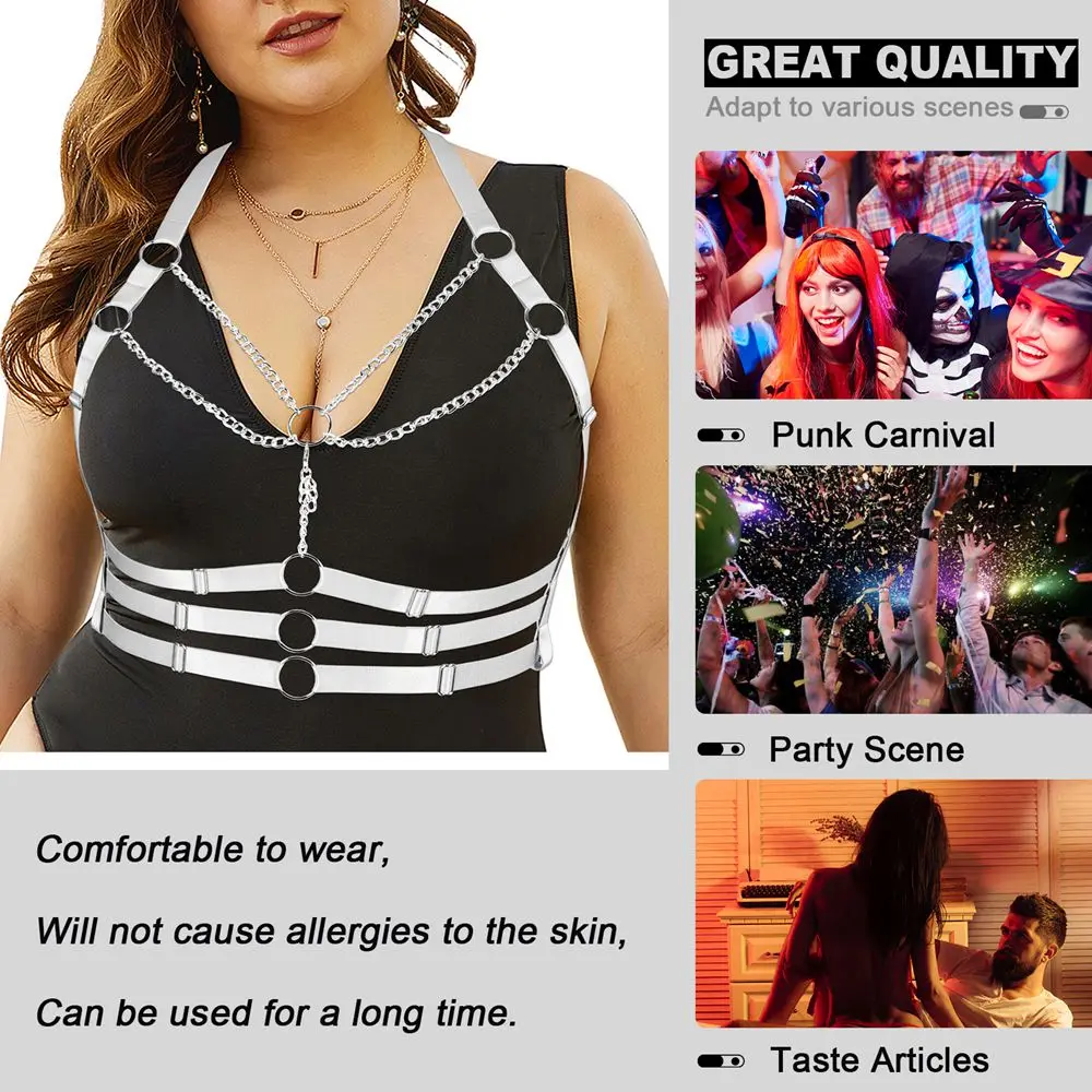 Bdsm Punk Harness untuk Wanita Gemuk Pakaian Dalam Tali Perban Garter Seksi Ukuran Besar Lingerie Rantai Aksesori Festival Pakaian Hangat