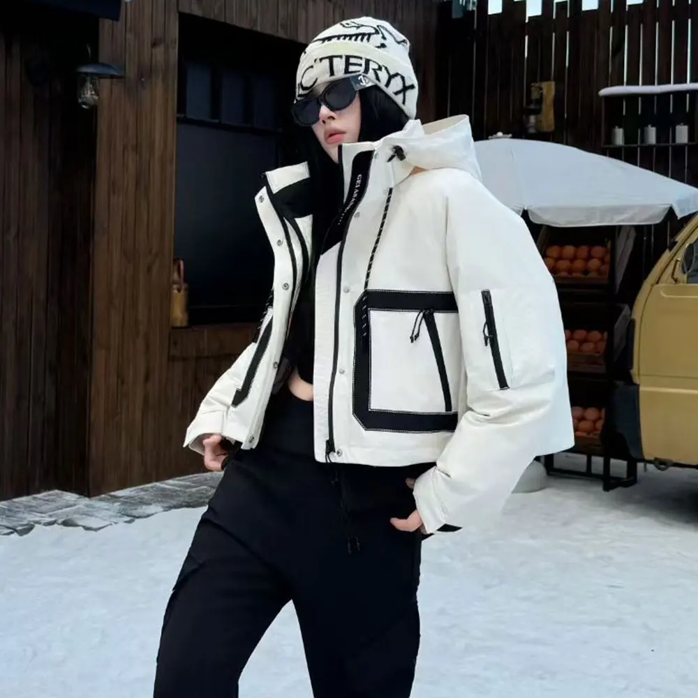 2025年冬 ダックダウンコート レディース ショート丈 フード付きパーカー ハケット 取り外し可能なインナー付き ツーピース アウターウェア