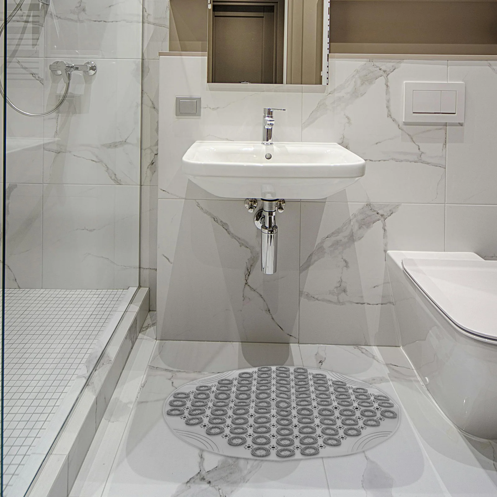 

Hollow Design Anti-Slip Bathroom Mat Tpe Shower Floor Pad with Suction Cups Textured Surface for Bathtub Comfortable Non-Skid