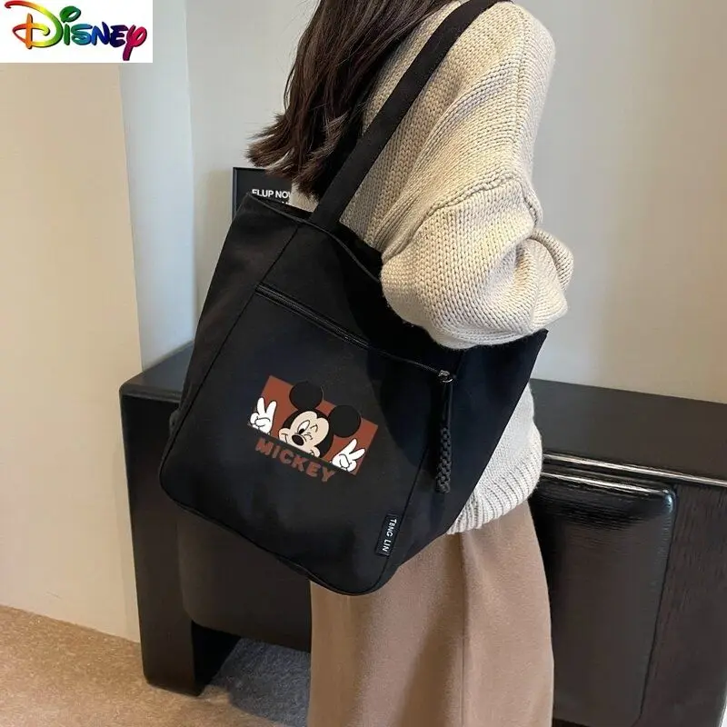 

Disney fashionable high-quality canvas bag for women, simple and large capacity casual versatile cartoon Mickey handbag