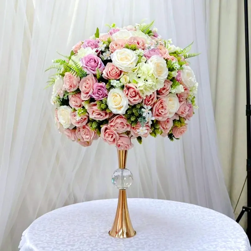 6pcs)55cm/60cm/74cm) wedding top crystal chandelier centerpieces gold metal flower stand centerpiece for table decoration