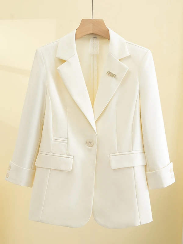 

Casual Slim Fit Women's Spring Summer Thin Seven Sve ort Large Size Simple OL Profional Workwear Jaet Top