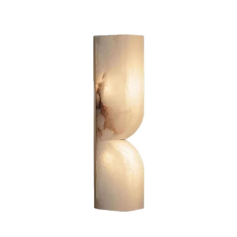 Natural Onyx Wall Sconce Modern Double Arc Marble Wall Lamp Brass Base Luxury Bedroom Bedside Wall Light Living Room Villa Aisle