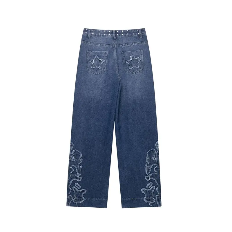 Plones vaqueros bordados de pierna recta de cintura baja estilo informal colección de otoño 2025 novedad de verano pl...