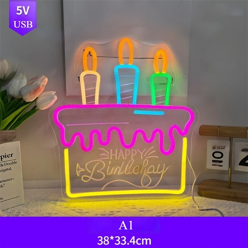 Customized LED Letter Light Signs for Happy Birthday Party Decorations, Festival Decorations, Neon Ambience Lights