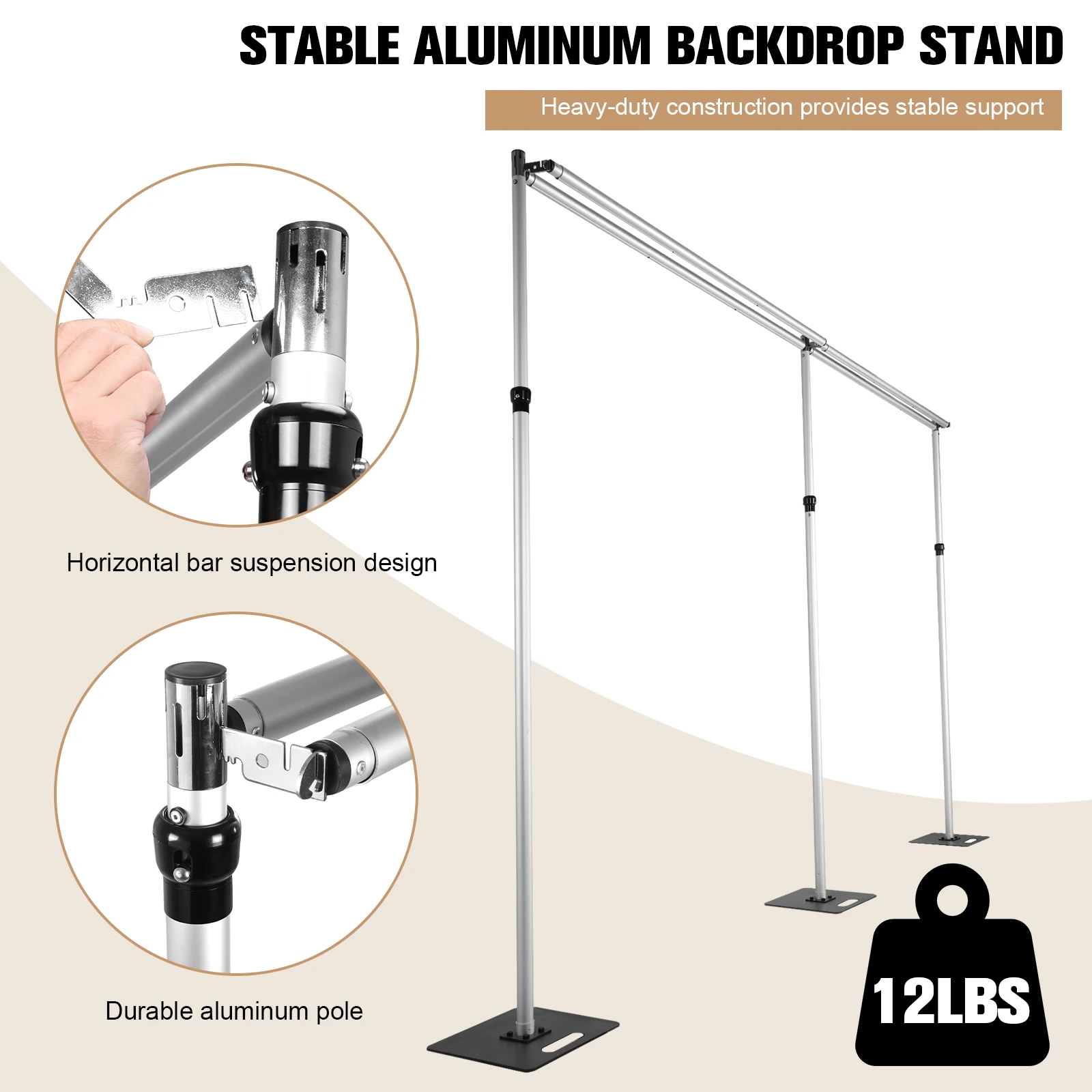 

Drape Stand Kit 118x236inch Double Crossbar with Metal Base Height Adjustable for Wedding Party Christmas Birthday Decorations