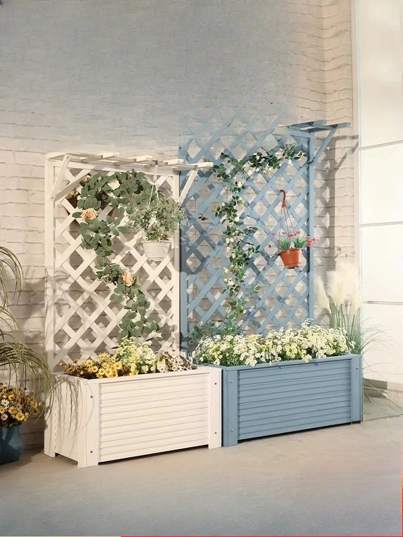 

Antiseptic wood flower stand outdoor courtyard outdoor flower box fence mesh decorative fence balcony planting box