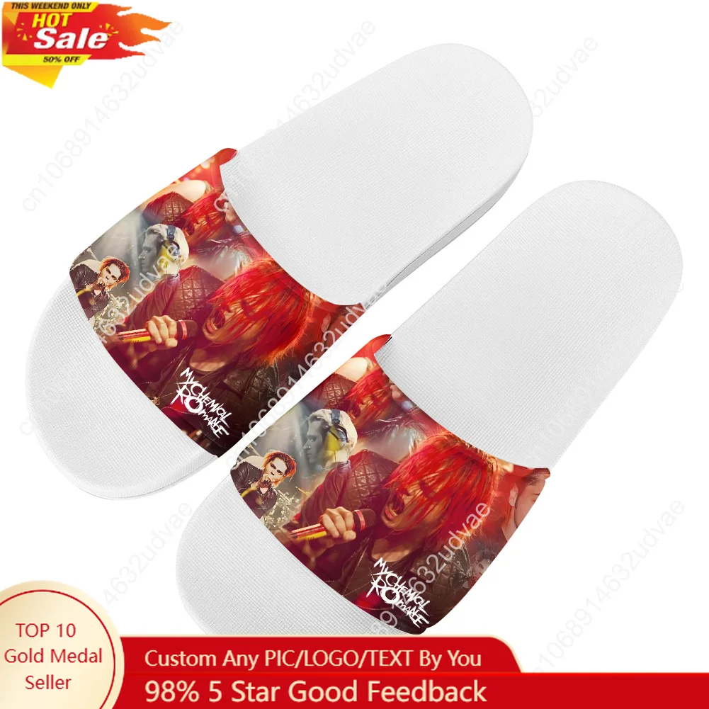 

My Chemical Romance Slippers Man Woman Boy Girl Tailor Made Slides Sandals Photo Text Customized Bath Shoes Water Shoe White