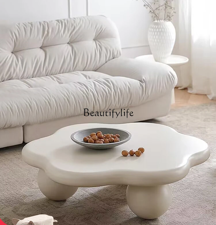 French cream wind sunflower coffee table white solid wood foot pier round coffee table