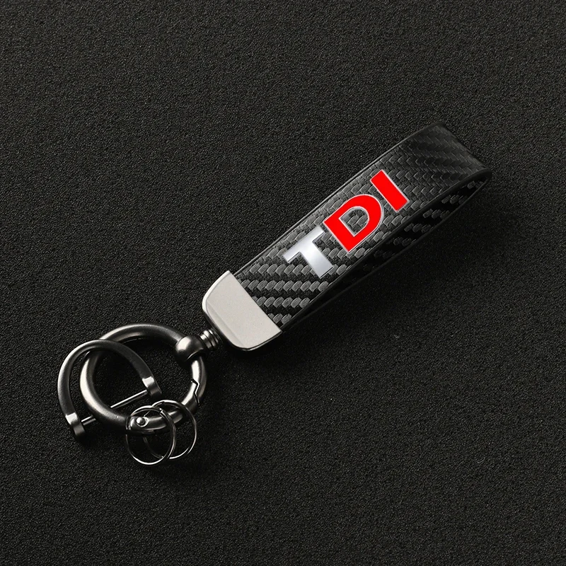 Carbon Fible Car KeyChain 360 Degree Rotating Horseshoe Key Rings with TDI logo For Golf JETTA PASSAT MK4 MK5 MK6 skoda seat Car