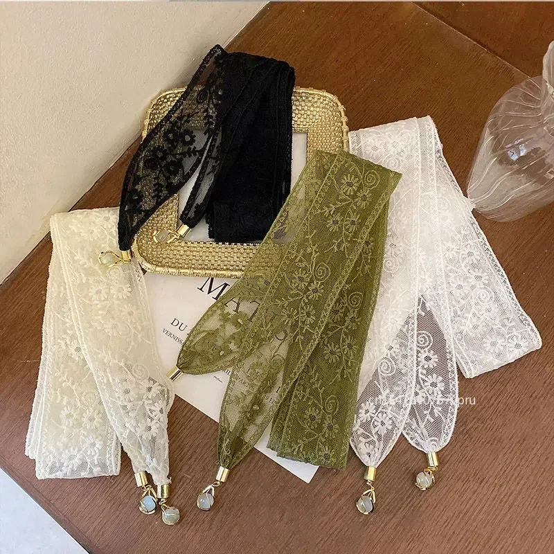 

Fashion Elegant Women Lace Belt Green Ribbon Decorative Hairband Long Thin Pendant Hairband for Girls Hair Accessories Gifts