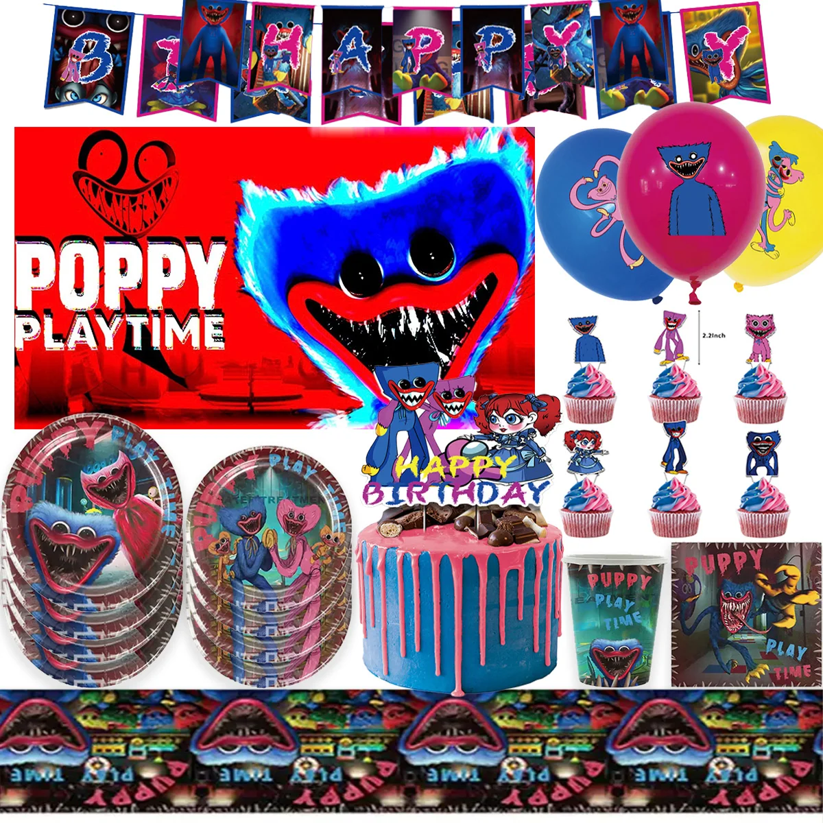 

Monster Play Time Games Party Supplies Disposable Tableware Sets Boy Birthday Party Decor Plates Cup Banner Backdrop Kids Gifts