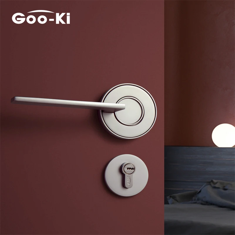 Goo-Ki Luxury Silent Door Lock Bedroom Door Handle with Lock Interior Security Door Handle Lock Cylinder Security Mute Door Lock