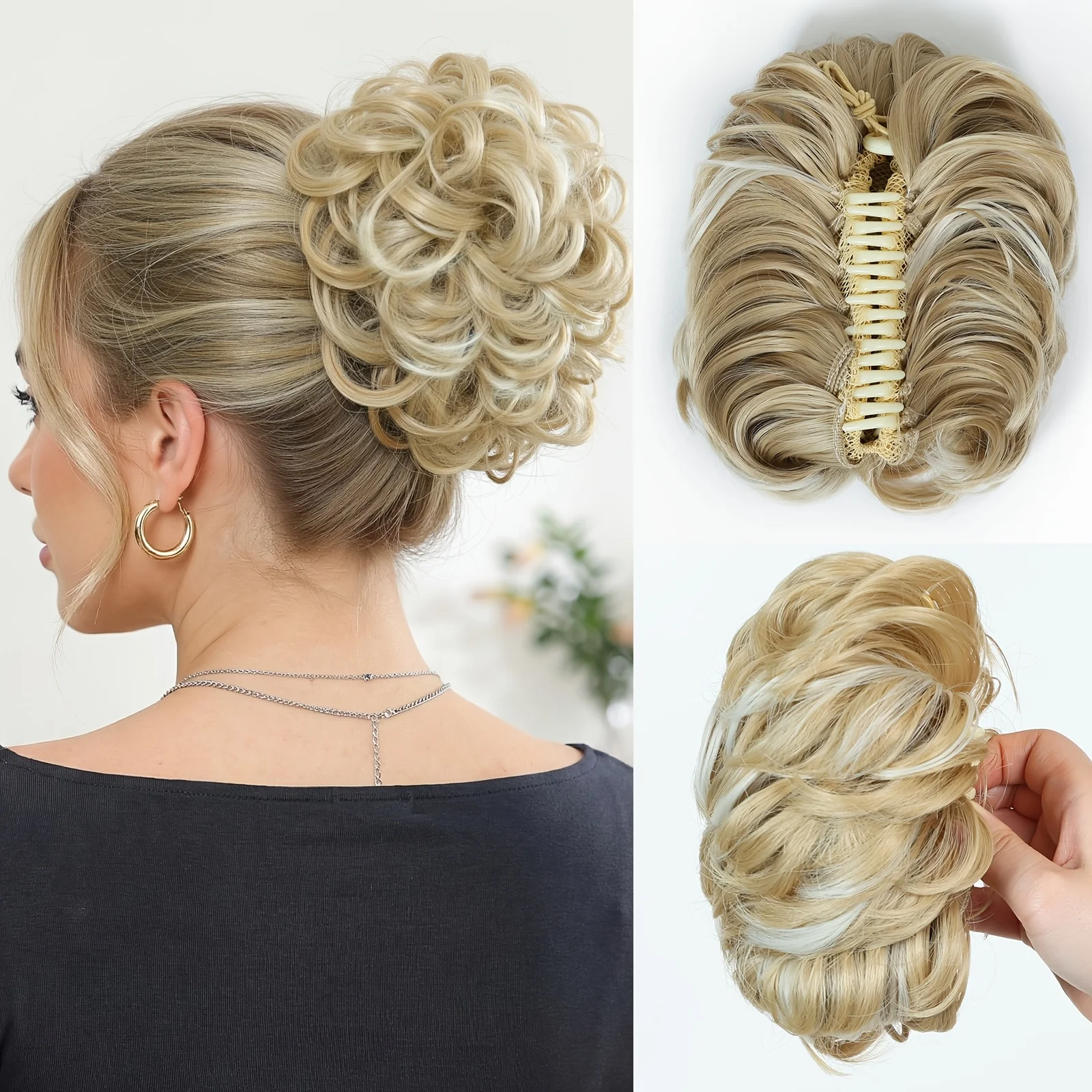 Gray Curly Claw Ponytail Hair Extension Women's Voluminous Synthetic Hair Accessory, Easy Wear Hair Bun Daily/Party/Costume Use